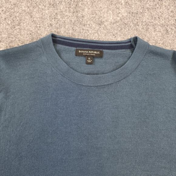 Banana Republic Sweater Mens XL Blue Merino Wool Crewneck Pullover Lightweight - Picture 9 of 13